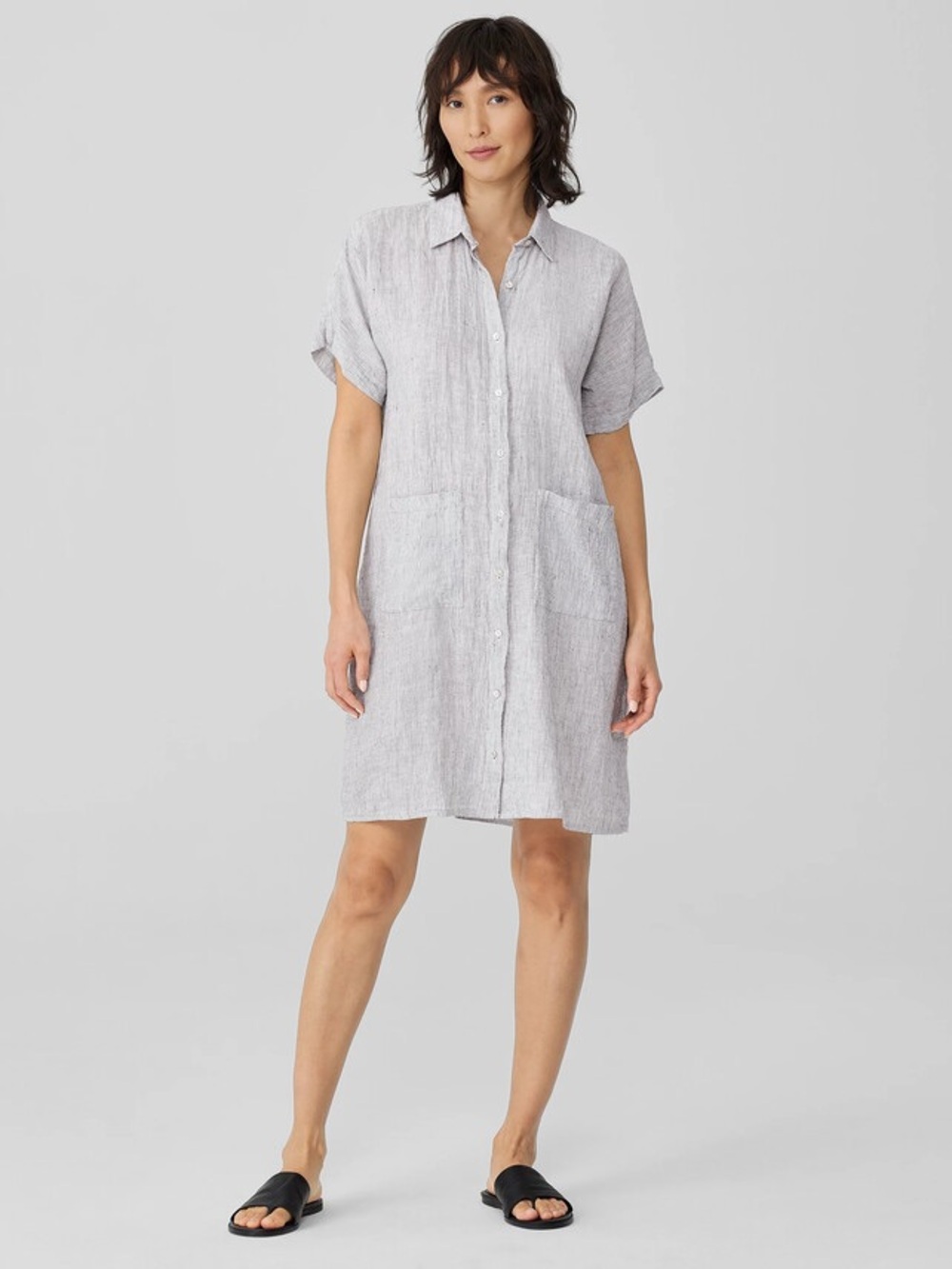 Striped Organic Linen Crinkle Shirtdress